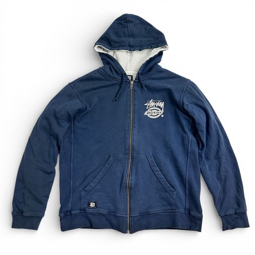 Stussy x Dickies Navy Full Zip Hoodie Men’s Large Workwear Streetwear Skater Y2K - Picture 2 of 14